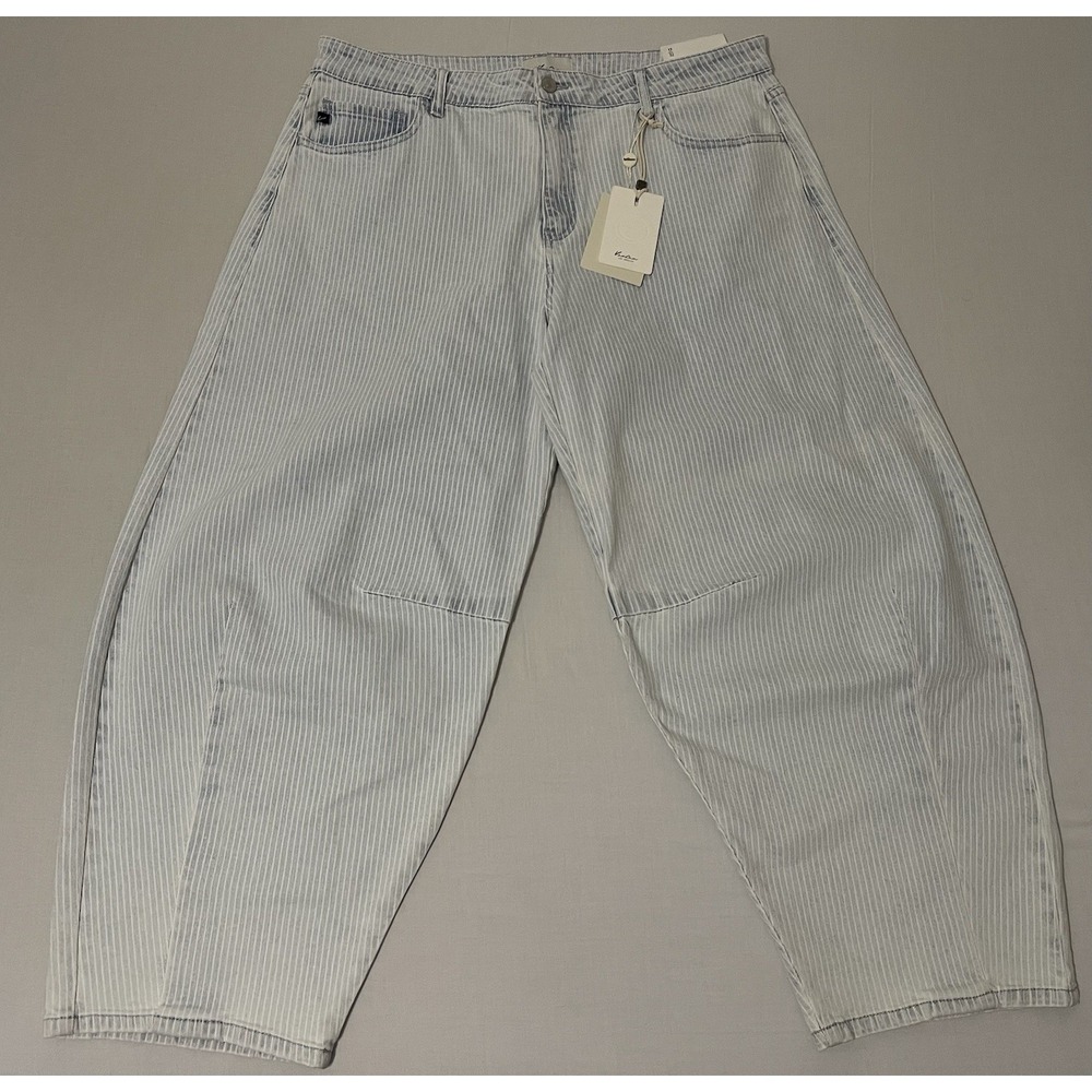 NWT Kancan High Rise Horseshoe Fit Striped Stretch Barrel Jeans Boho 17/32